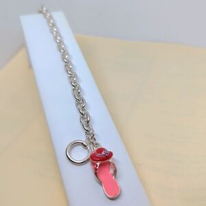 Silver 5mm Rolo Chain Bracelet 8” L Toggle Clasp / Pink Flip Flop with Red Hat